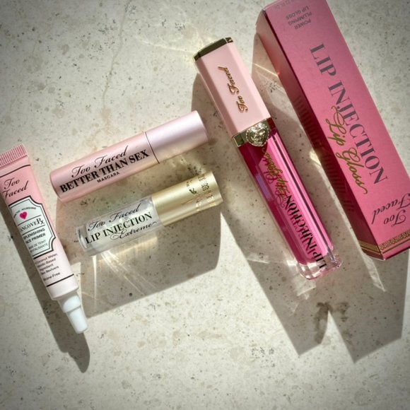 NWT Bundle of 4 Too Faced Makeup Items: Lip Injection, Primer, Mascara - Picture 1 of 7